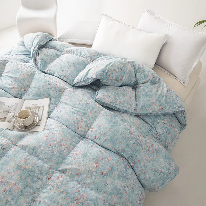 Luxurious Fluffy White Goose Down Comforter Feathers Down Quilts Ultra Soft All Seasons Printing Flower Home Duvet