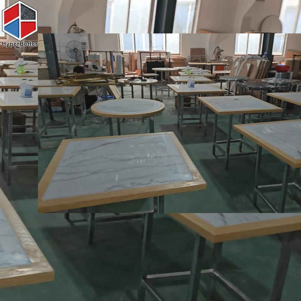 Квадратные столы из массива дерева с мраморной столешницей для ресторанов 80x80 см
