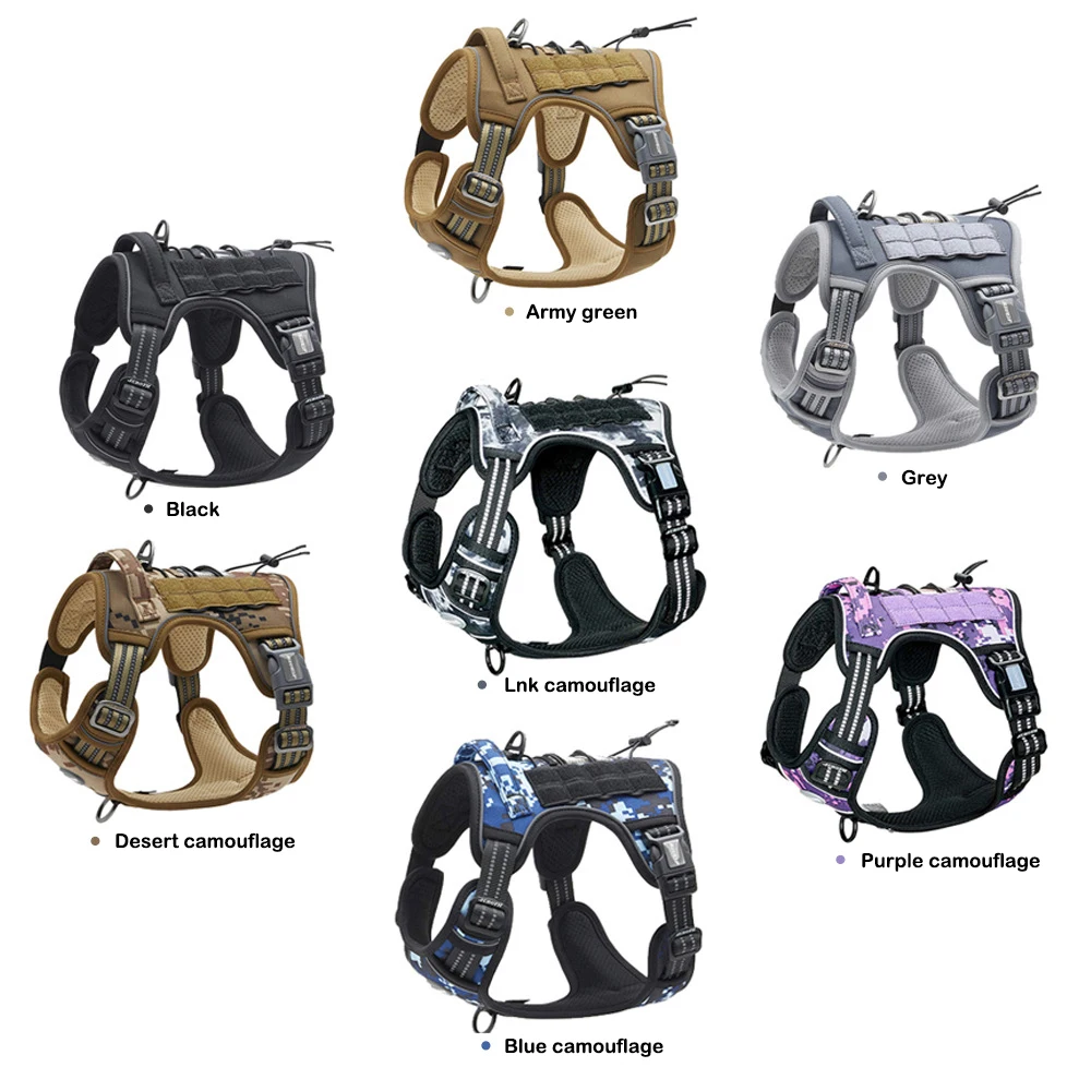 Pet accessories Adjustable Pet Working Training Service Vest Reflective Tactical Dog Harness For Small Medium Big Dogs