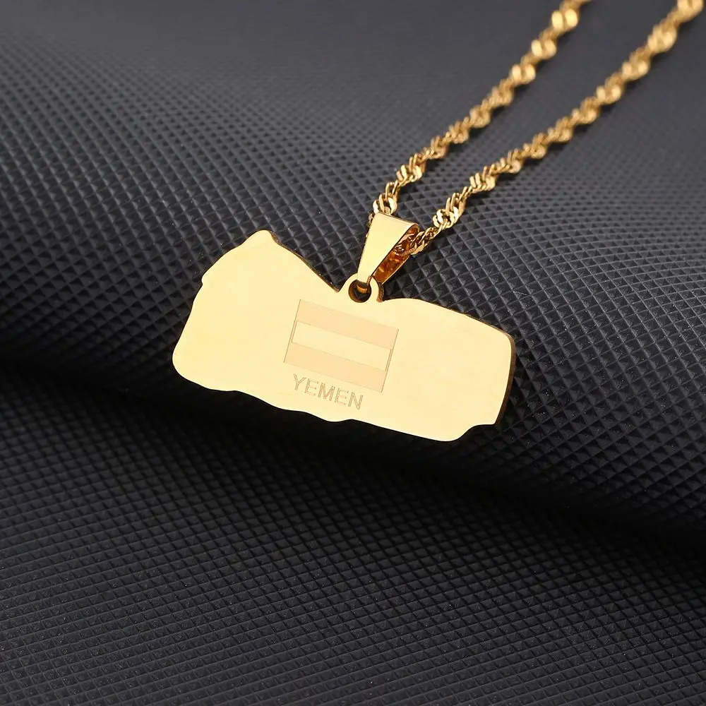 fashion Gold Plated Stainless Steel Yemen Map Pendant Necklace Asia Map Pendant Necklaces for Men Women Gifts