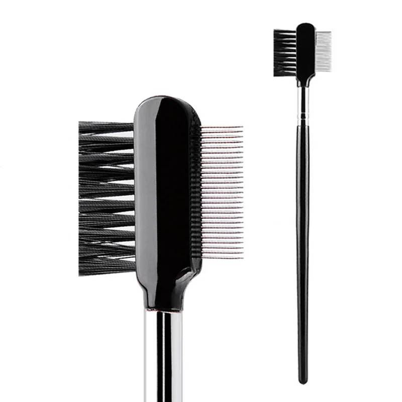 Steel needle black double head eyelash comb separator eyelash brush metal mascara tools brow brush folding lash makeup brush