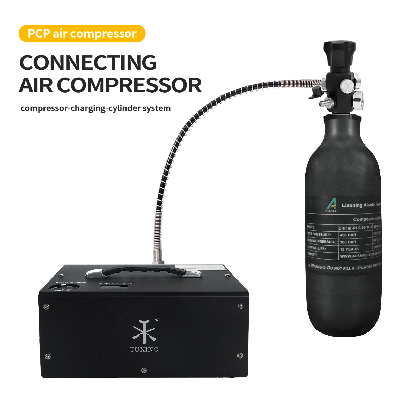 TUXING New Model Matte High Quality 0.36L 300bar 4500psi Mini Outdoor Sport Paintball Game Gas Compressor Carbon Fiber Air Tank