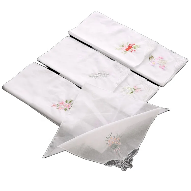 Factory Made Superior Quality Popular Product Suit Accessories Cotton White Embroidered Logo Pocket Square Handkerchief