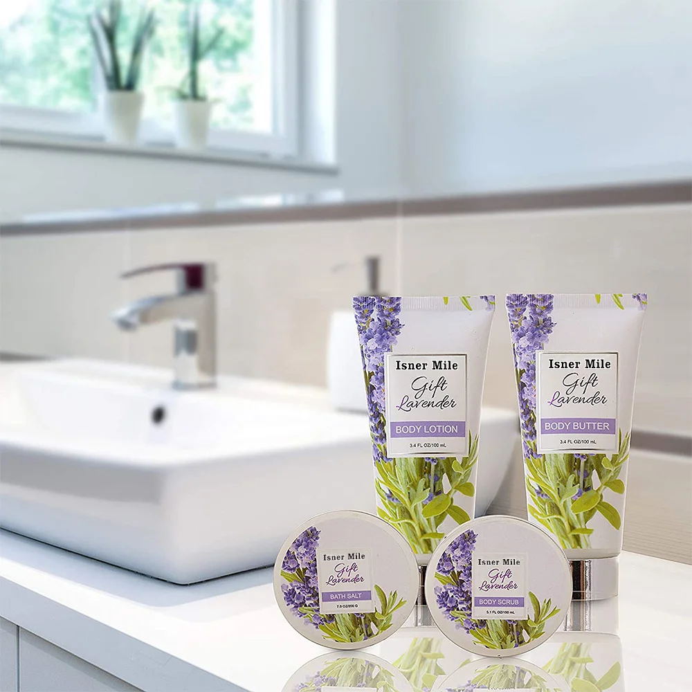 Spa Gift Baskets Lavender Bath and Body with Bath Bombs Shampoo Bar Eye Mask Shower Gel Bubble Bath Salts Body Scrub Lotion