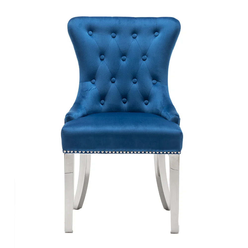 Hot Sales Gold Stainless Steel Restaurant Chair Velvet Upholster Rivet Dining Chair for Hotel Restaurant Home
