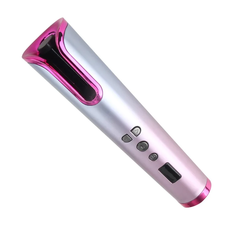 Power Bank Rechargeable Hair Curler Portable Wireless Lcd Display New Style Automatic For DIY Beauty Hair Curlers Pink