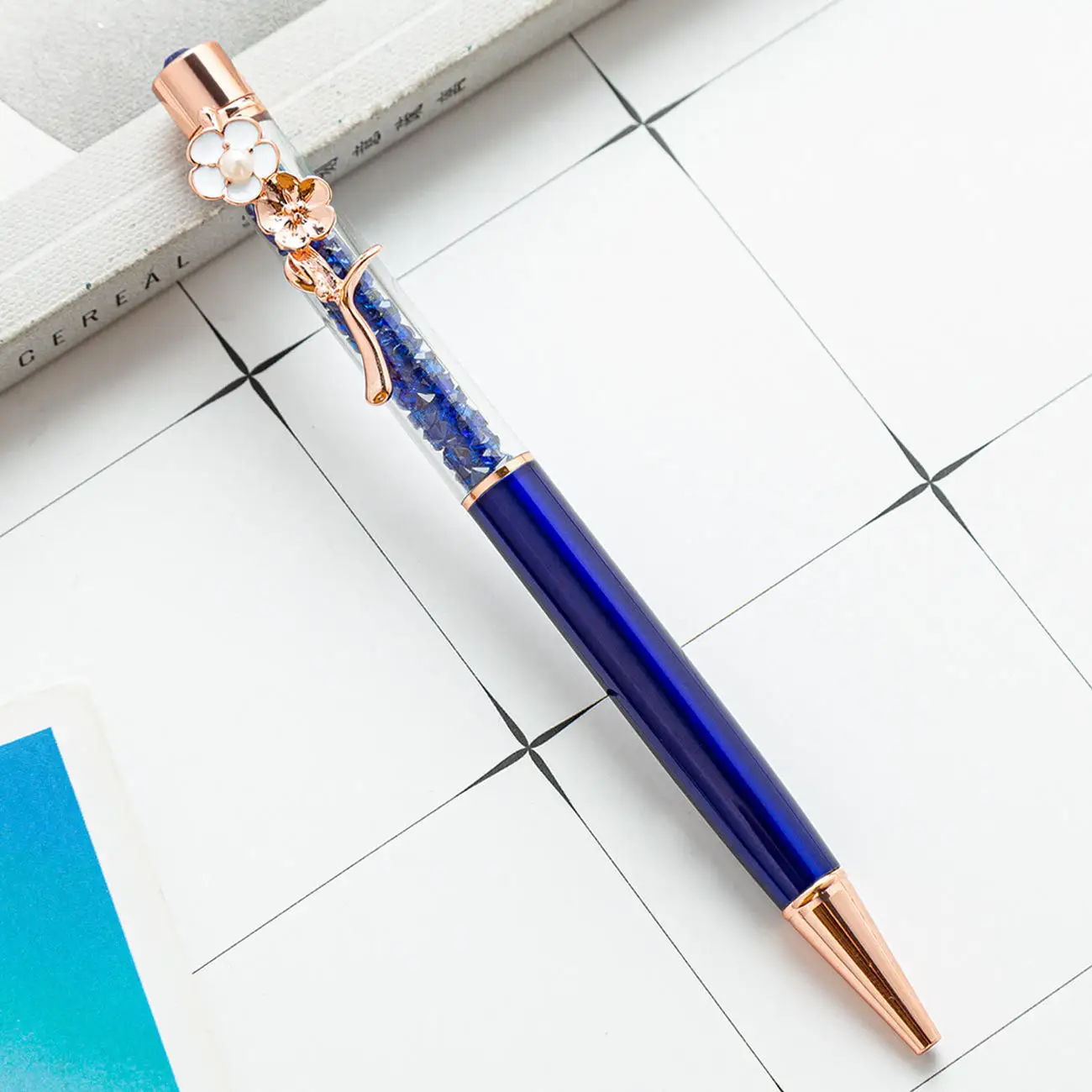 New Crystal Metal Flower Clip 1.0mm Ballpoint Pens Diamond Crystal Pen