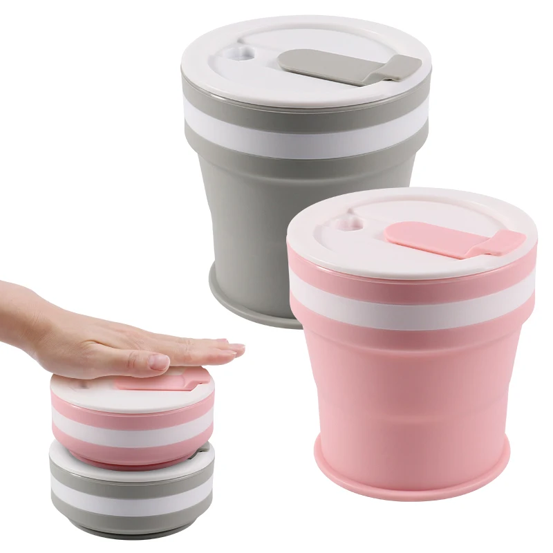 Custom Bulk Ecofriendly Foldable Collapsible Food Grade Silicone Cups Travel Silicon Folding Coffee Mug Cup To Go 13 Ounce 350ML