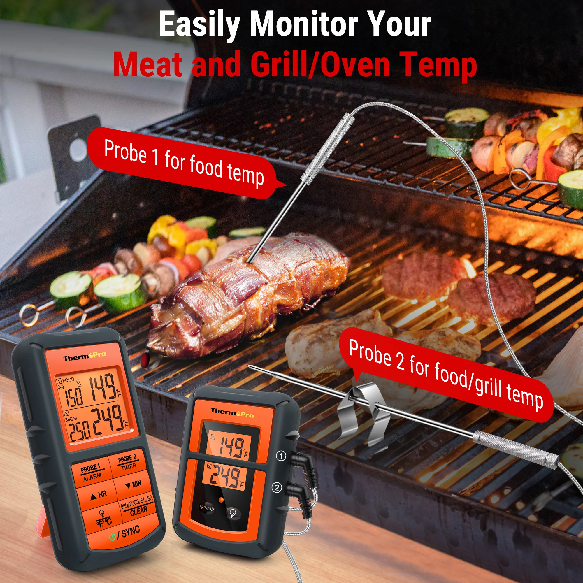 Thermopro TP08C Wireless Remote Dual Probe BBQ Thermometer Temperature Monitor