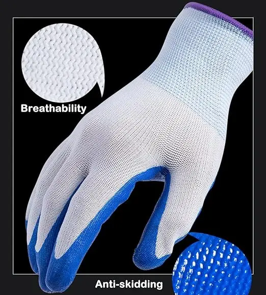 For Men and Women, Nylon Nitrile Gloves Impregnated with Rubber and Hanging Rubber Non-slip, Wear and Oil Resistant Gloves