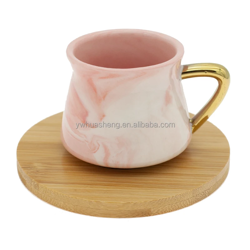 
Good Quality Eespresso Cup With Bamboo Saucer New Marble Glazed Small Ceramic Coffee Cup With Bamboo Saucers 