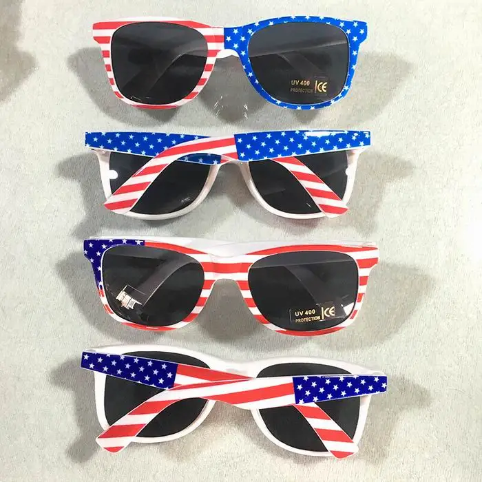 Promotion Gift Sunglasses with USA Flag Printing UV400 PC Lens Unisex Custom Logo Free Sample Plastic Frame
