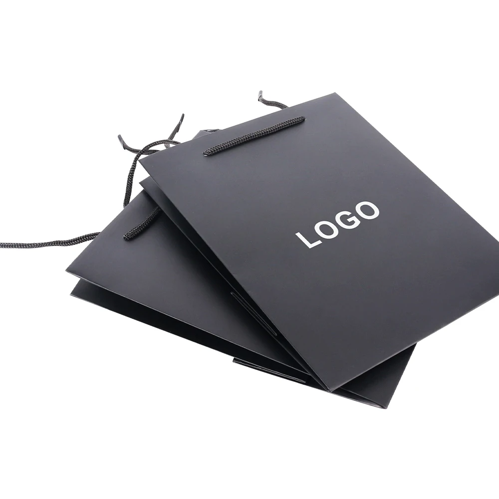 Convenient Folding Package Bag with Logo Gift Printing Sides Paper Bags with Ribbon Handle