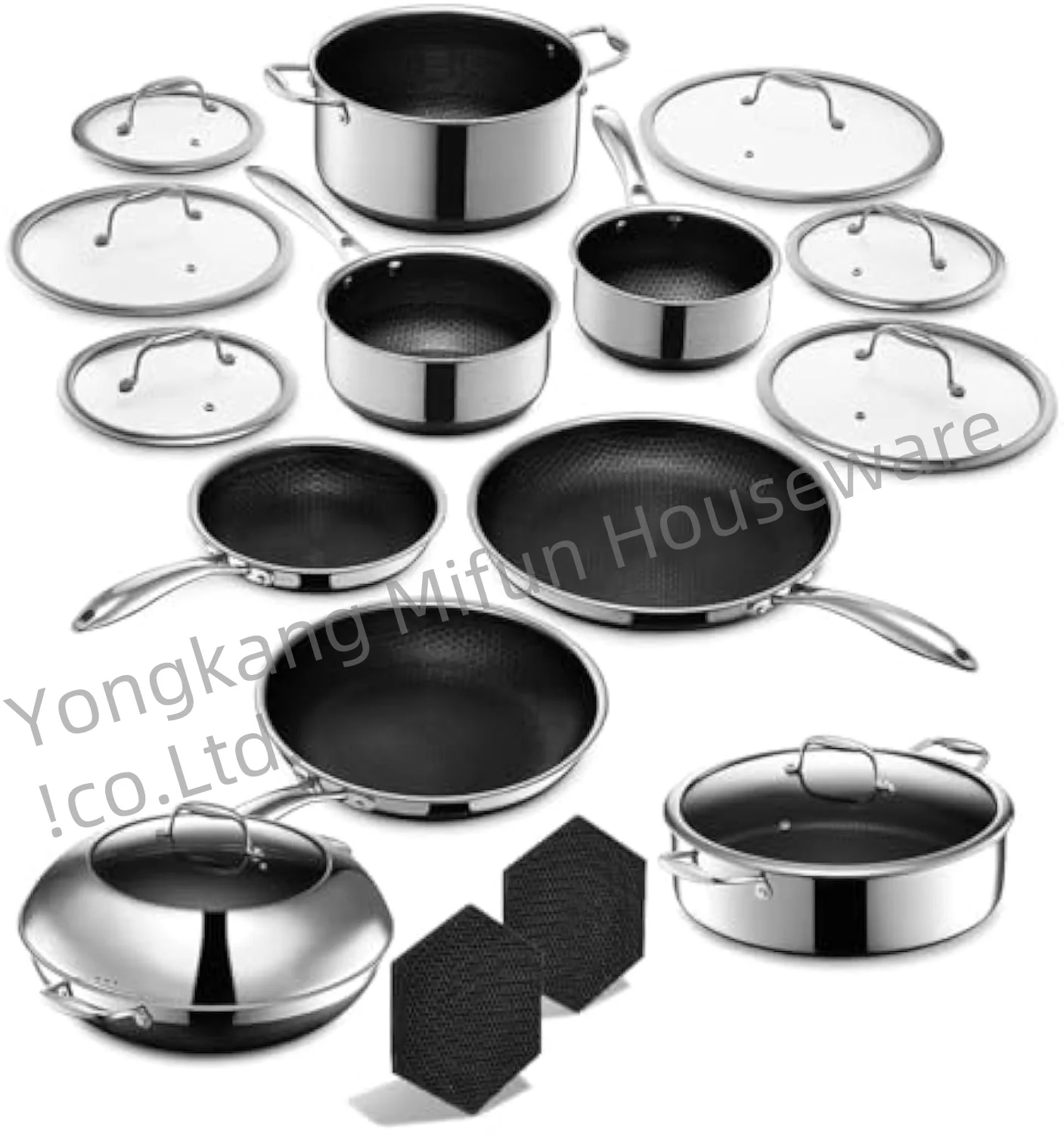 High quality Sixteen piece sets Kitchen utensils Coated non-stick pan cookware sets