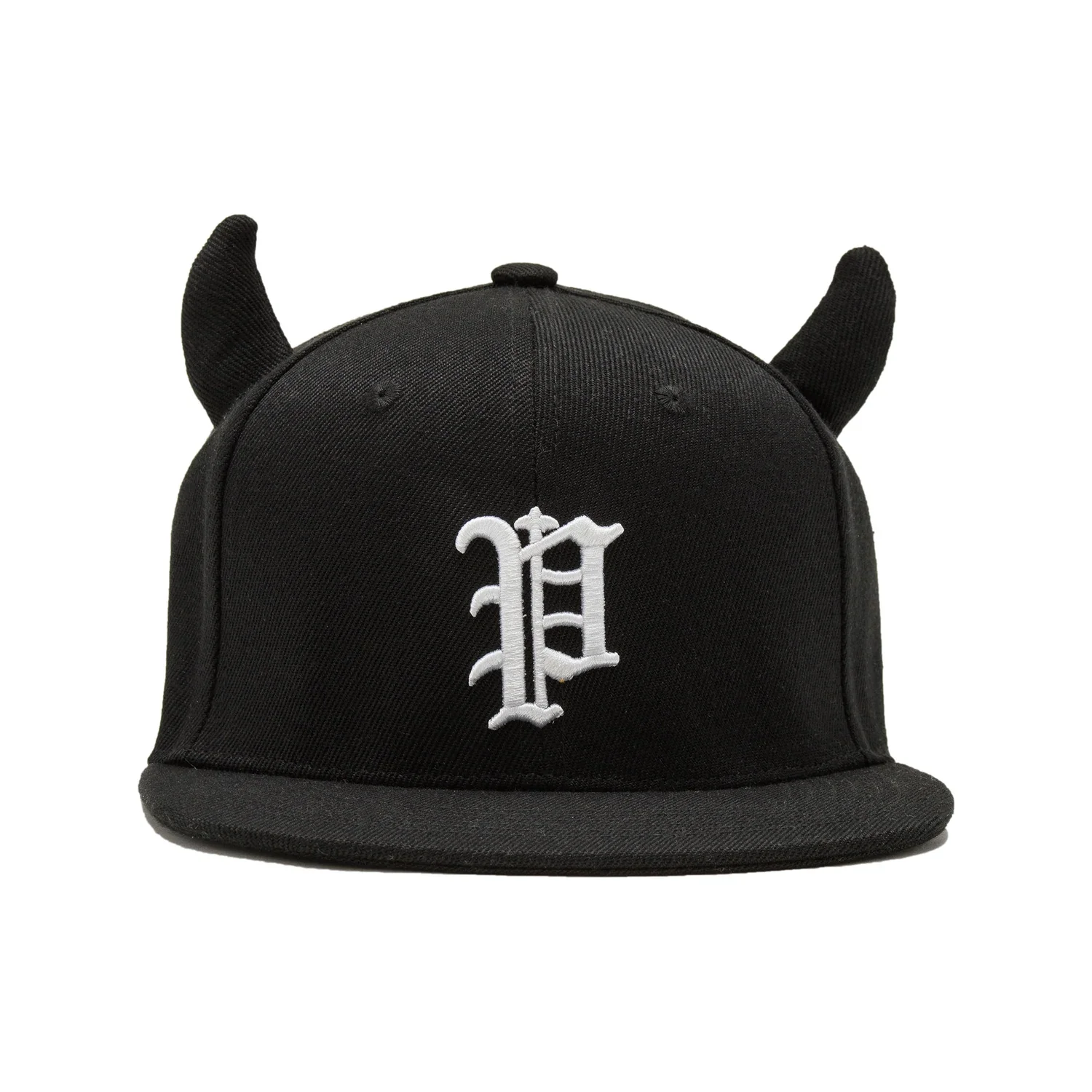 Flat brim black horned fitted snapback hat horns devil baseball caps
