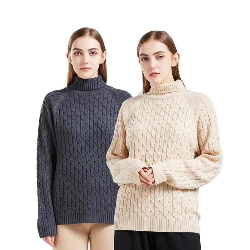 Custom Merino Wool Sweatshirt Turtleneck Women High Neck Sweaters Cashmere Pullover Sweater