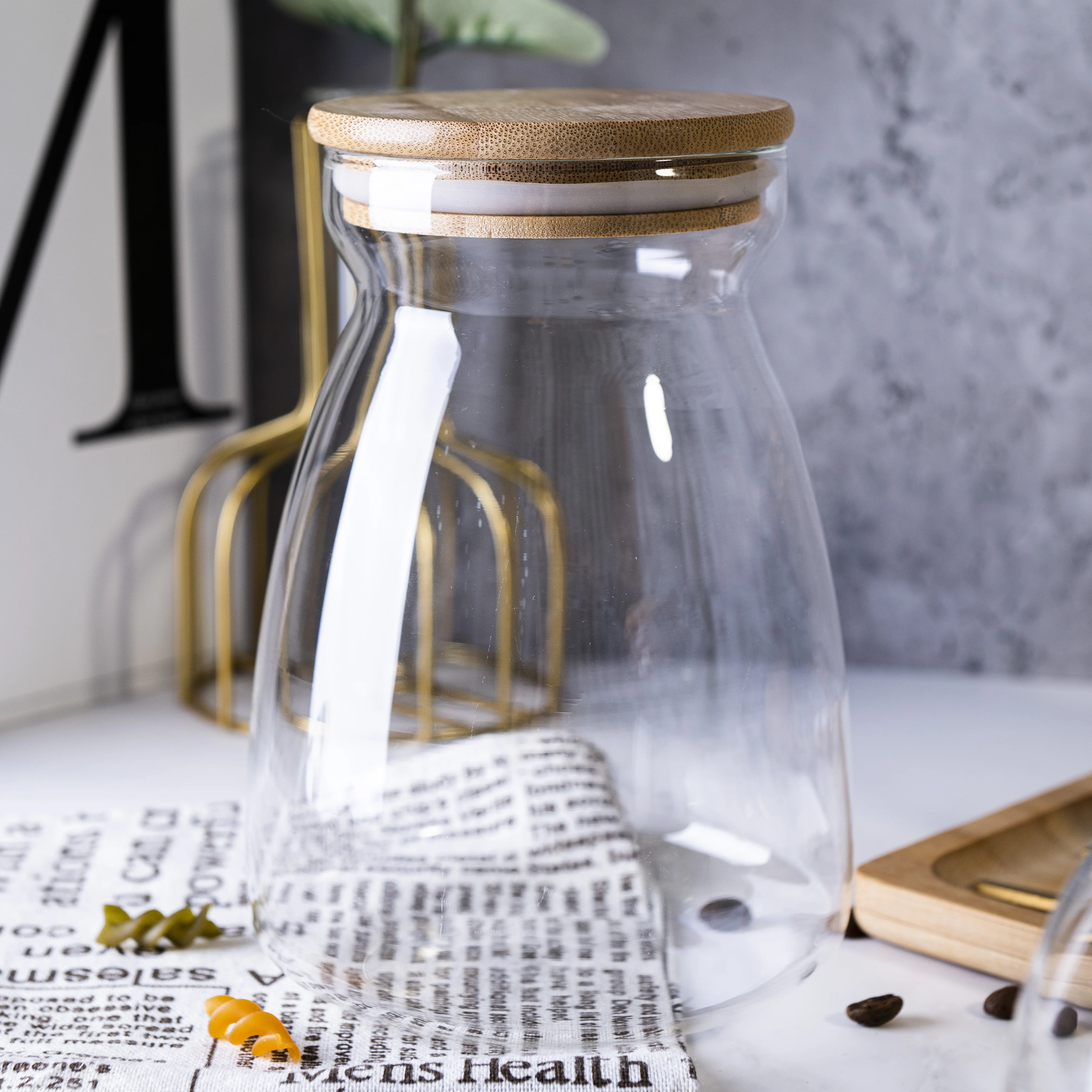 700ml airtight kitchen glass storage jar clear borosilicate food nuts beans storage can set with cork bamboo lid
