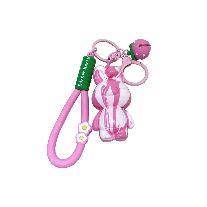 2022 New Popular Cute Strawberry Rabbit Fluid Violence Bear DIY Keychain For Children