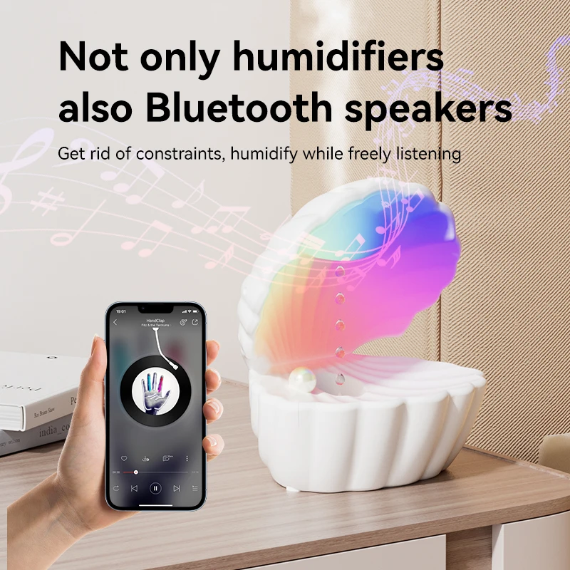 Shell Anti Gravity Water Drop Air Humidifier 550ML BT Speaker Humidifier Diffuser Water Droplet Backflow Humidifier