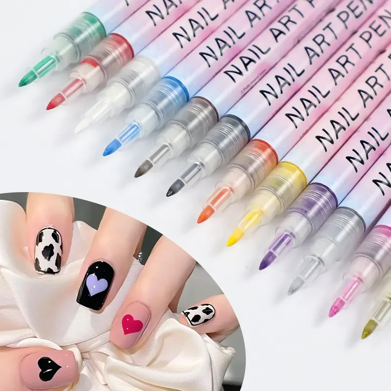 New 0.5mm Nail Manicure Tools Plastic Waterproof Painting Liner Oily Brush White Marker Pen Nail Art Graffiti Pen Gel Pencil