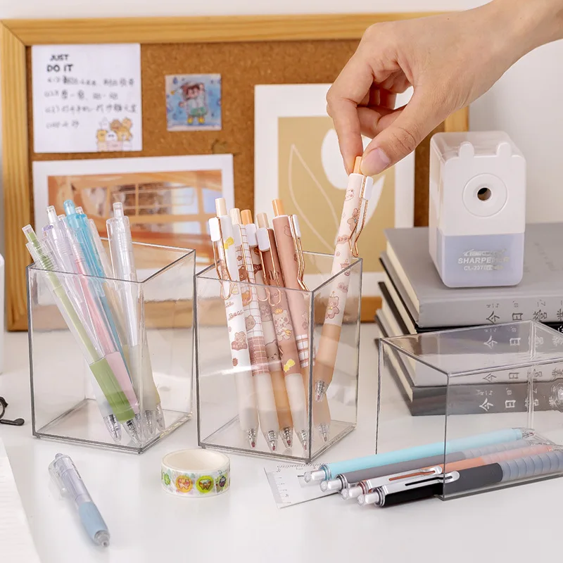 Stationary cute office accessories clear acrylic desk organizer kids pencil pen display holder for home office