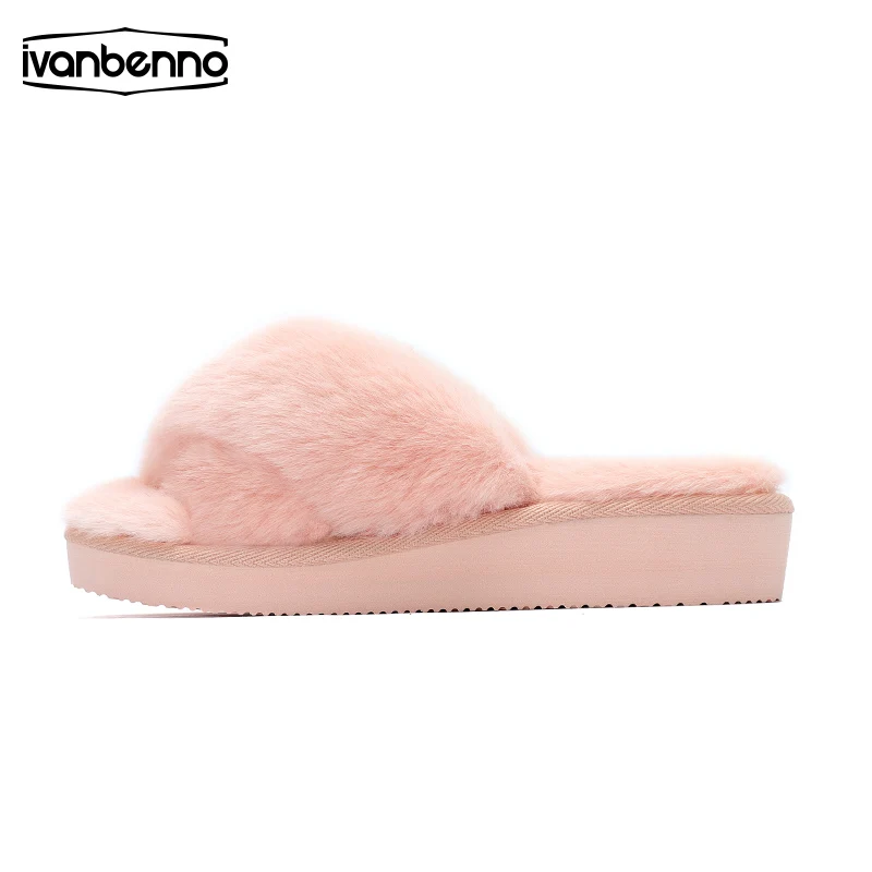 Bow tie plush slippers women home indoor flat bottom non-slip floor soft bottom wear-resistant open-toe flip-flops