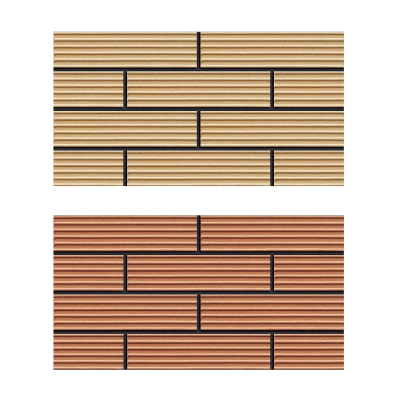 Customized thin long kiln terracotta brick slip veneer residential facade 24x6 rustic matte red clay wall bricks