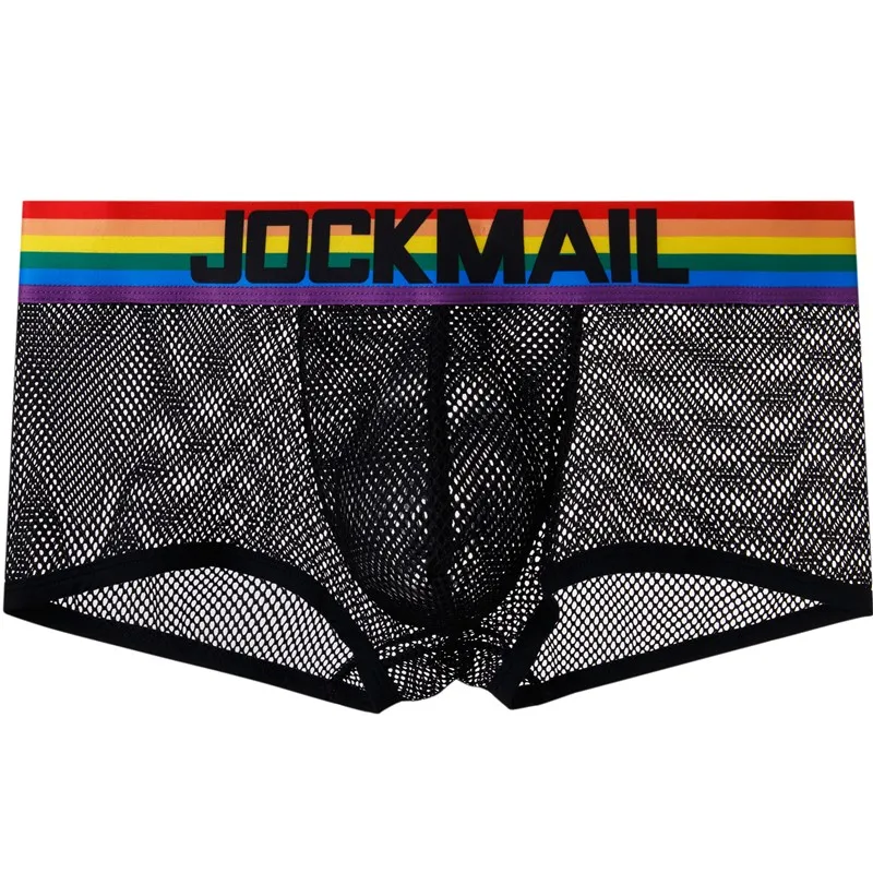 JOCKMAIL men sexy underwear Black Gay transparent boxer brief Fashion classic low waist underpants Sissy couple swimming trunks