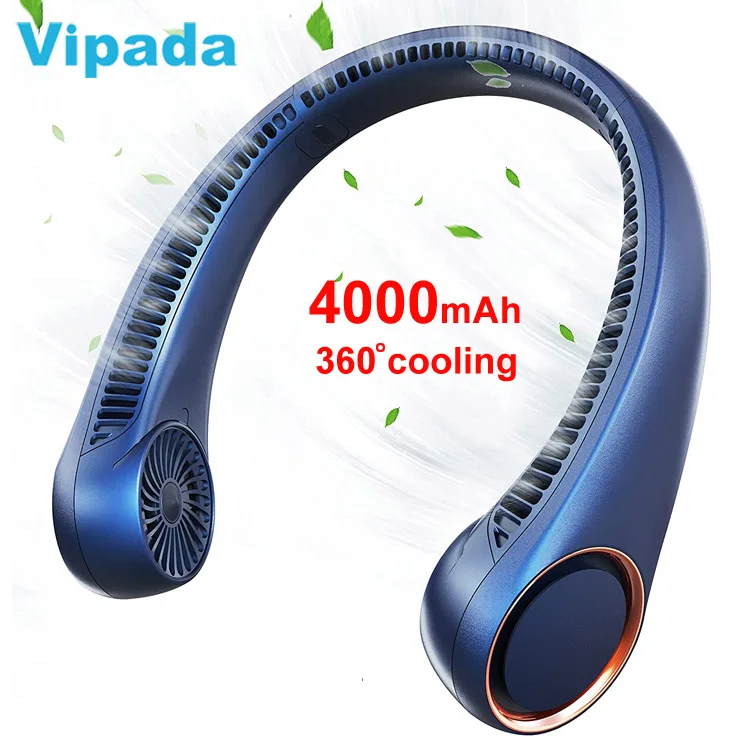 Portable Neck Fan 4000mAh Rechargeable Battery Powered Strong Wind Quiet Bladeless Neck Fan for Office Sports Travel Outdoor