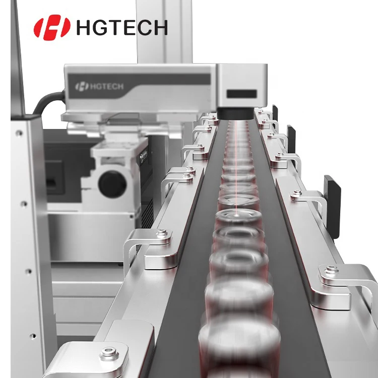 HGTECH летающая лазерная маркировочная система УФ машина онлайн для металла и