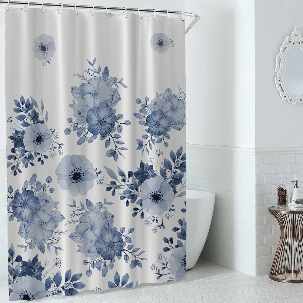 i@home 72x72 Inch washable durable polyester fabric flower design shower curtain bathroom
