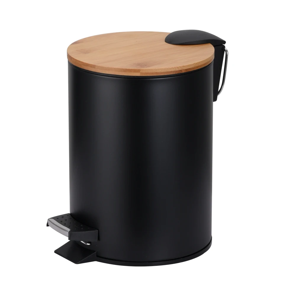Бамбуковая деревянная мусорная корзина с педалью 3 л 5 функцией мягкого закрытия для ванной комнаты