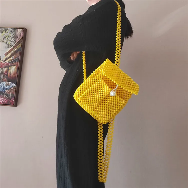 fashion bright yellow handcraft ladies beaded shoulder bags