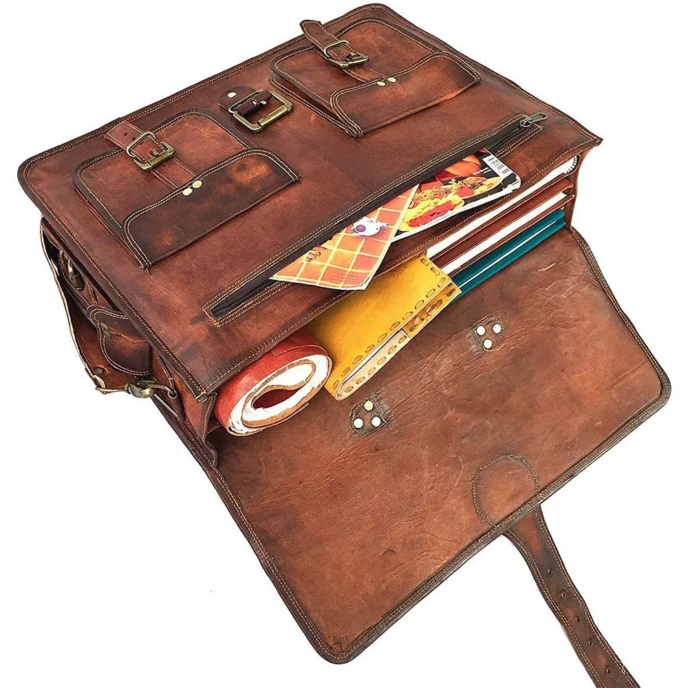 Leather Messenger Bag for Laptop Briefcase Best Computer Satchel School Distressed Bag