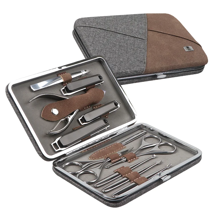 New Professional Stainless Steel Manicure Set Men Grooming  11 in 1 with Luxurious PU Travel Case