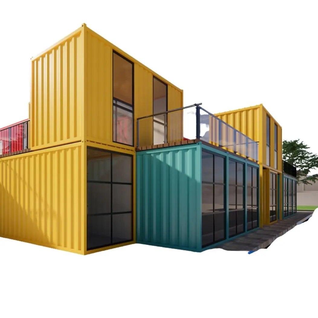 Yellow Pink Living Office Steel Structure 5 Bedroom Shipping Container House