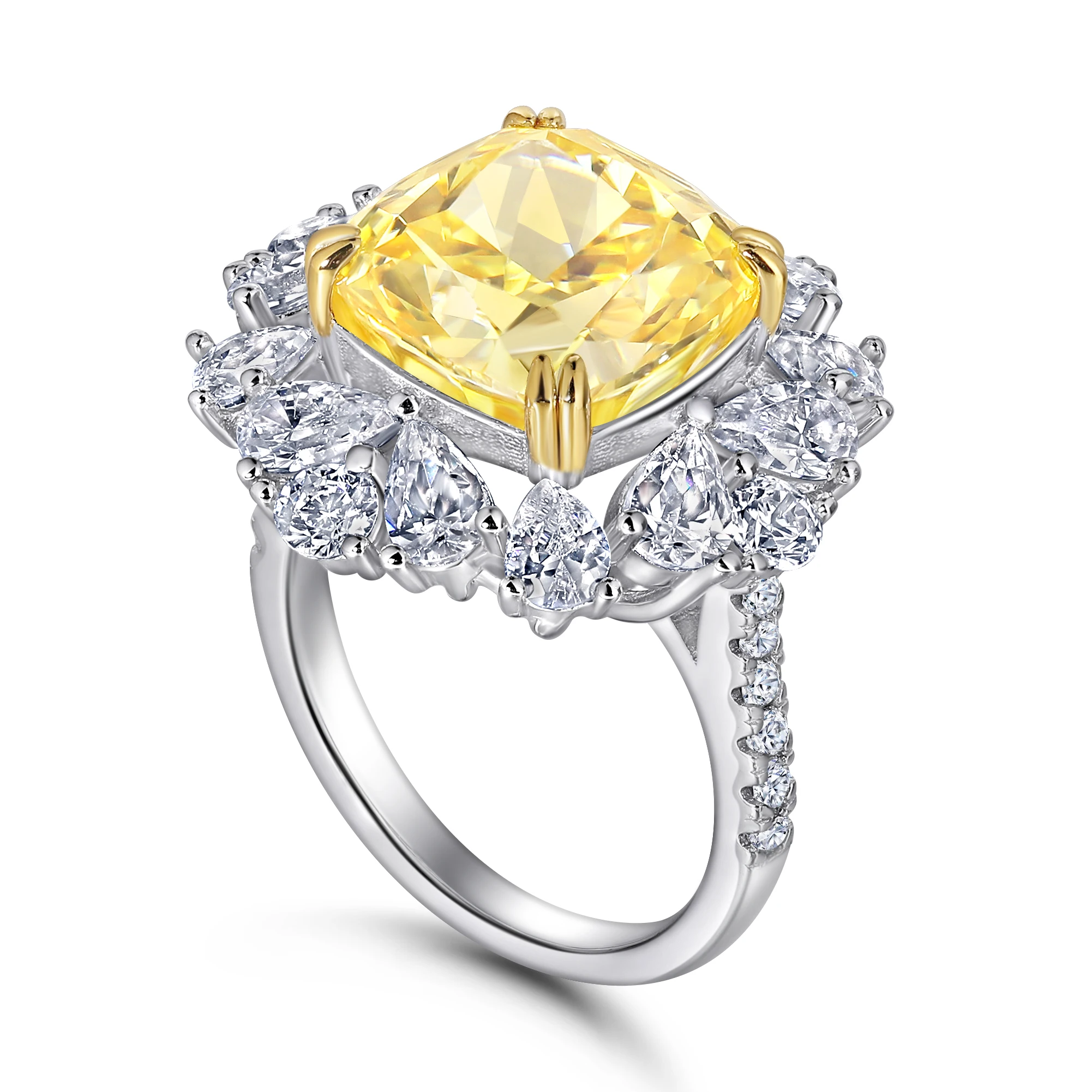  Luxury Design High Quality 925 Sterling Silver Carbon Dril Platinum Plated Yellow Gemstone Women Engagement