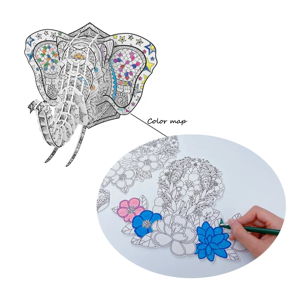 Building puzzle with 10 markers Art Coloring painting toy Stem toy for age 6+ Elephant shape