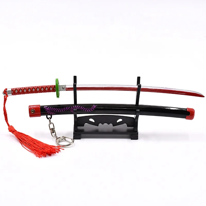 23cm Mini Black Katana Sword Keychain Press-eject Keyring of Demons Slayers Kamado Nezuko for Key Decoration