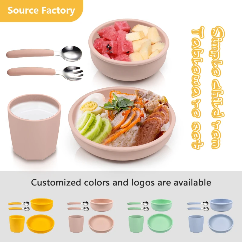 Spill-Proof Kids Dining Food Grade Baby Bowl Bibs Cup Suction Plates Spoon And Fork Silicone Baby Feeding Set