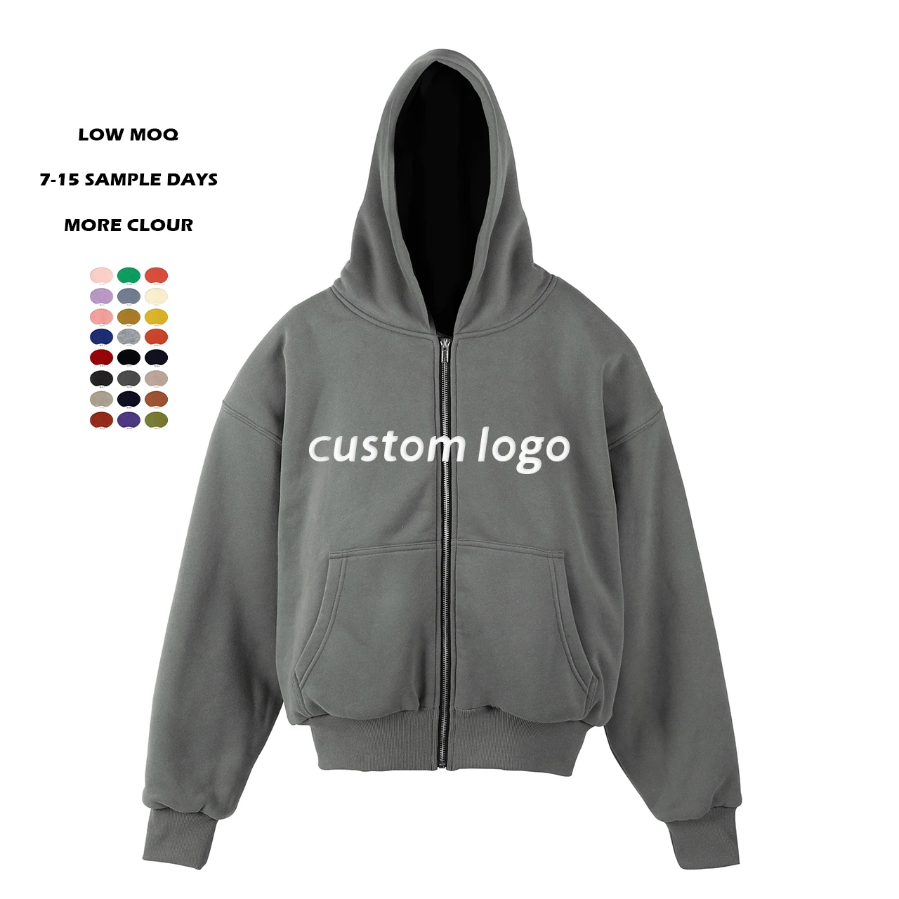 Custom Washed Zip Up Hoodie Fleece French Terry  Plain Blank Solid Color Sweatshirt Double Layer Hoodies for Men