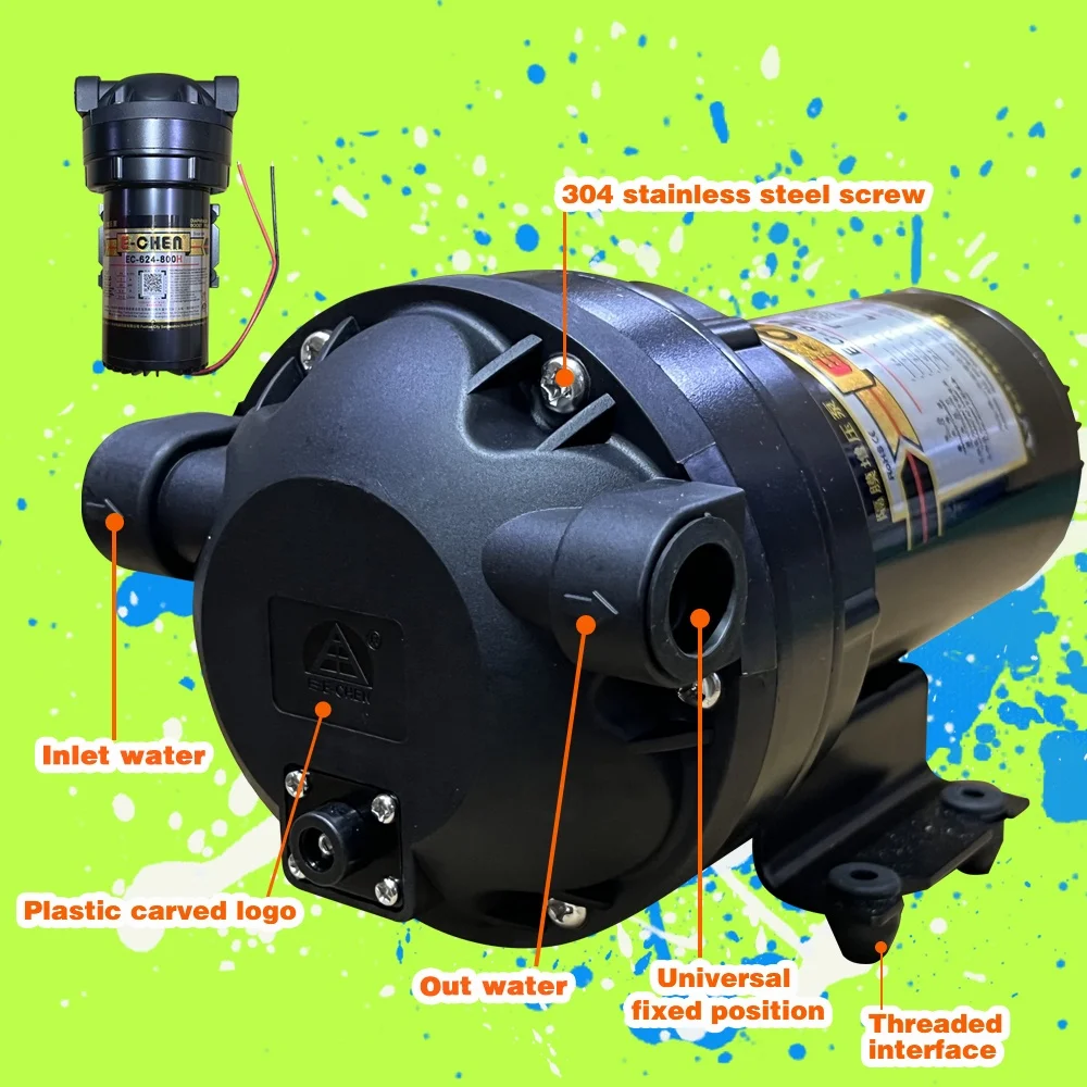 24V RO Water Purifier Pump Self-sucking Diaphragm 75GPD Booster