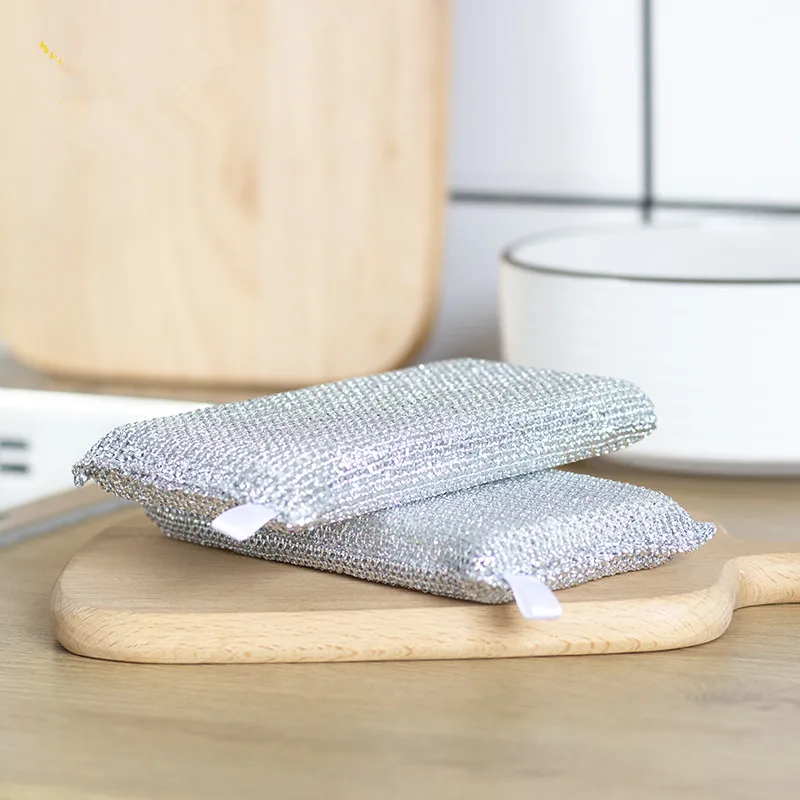 Custom Scrub Sponges Kitchen Dish Washing Dishes Non Scratch Heavy Duty Safe Durable Strong Cleaning Silver Scouring Pads