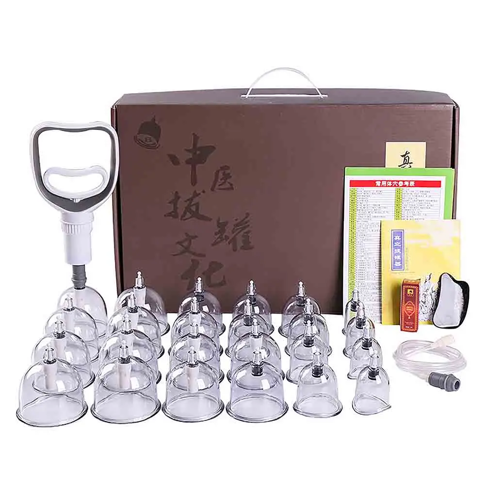 Chinese medicine electric vacuum cupping therapy massager  pull out a vacuum apparatus device pump Suction hijama Cups Set 24pc