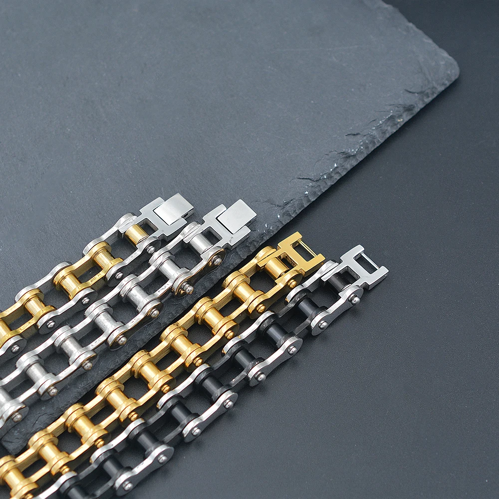 Hip Hop Style Vintage Stainless Steel Cuban Bike Chain Bracelet 14k Gold 925 Bracelet Sterling Silver