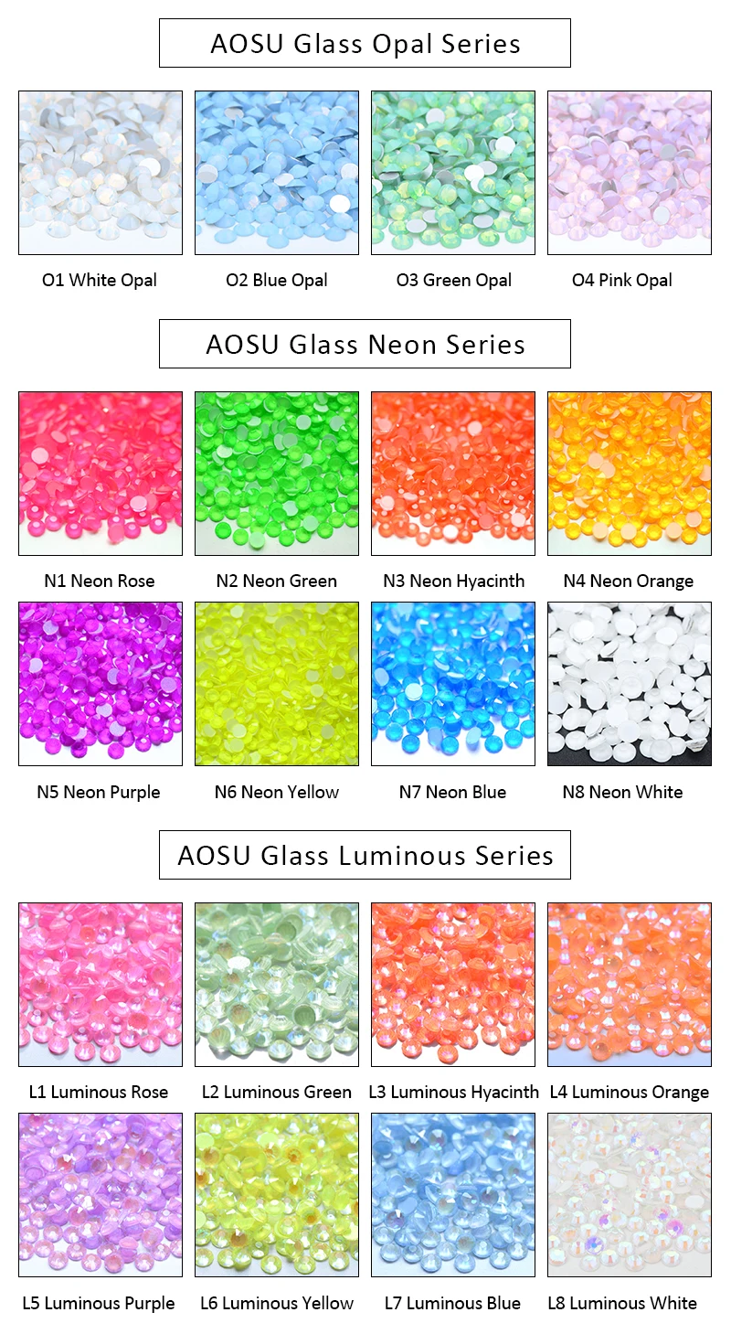 AOSU Bulk Package SS6-SS30 Luminous Rose Flatback Strass Glow In Dark Crystal Stones Glass Rhinestone For DIY Crafts