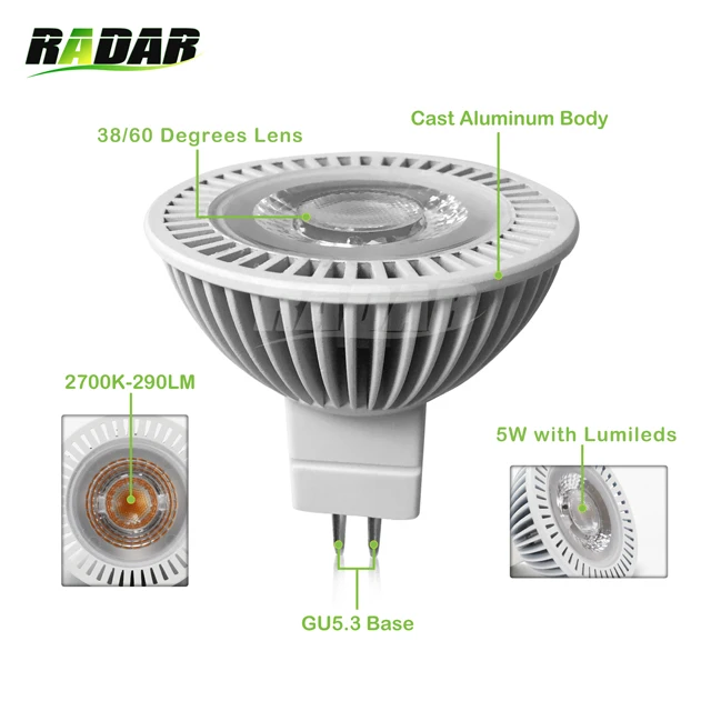 MR16 GU5.3 Led Bulb 5W 20W 35W Halogen Replacement Equivalent 12V landscape lighting bulb