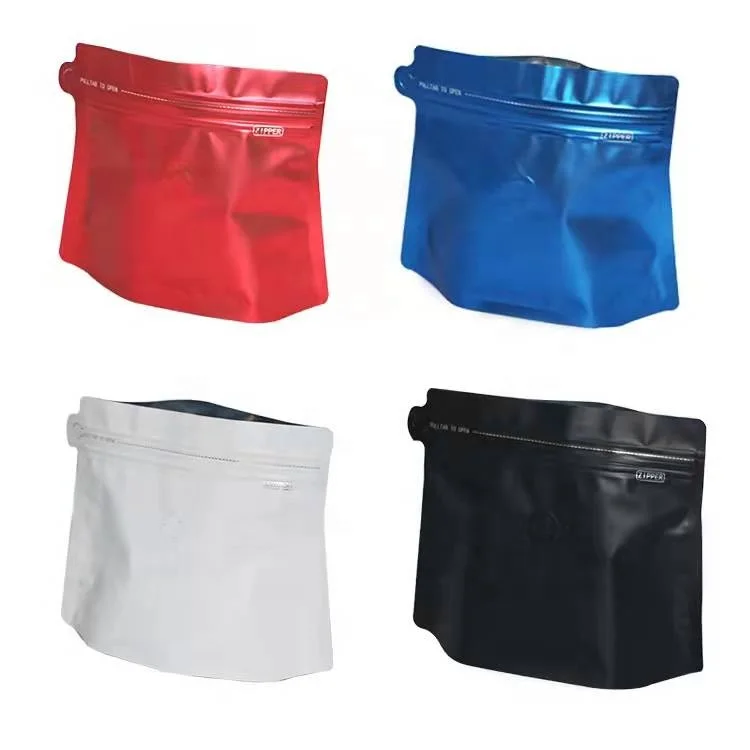 Food Grade 100g 150g 220g 450g Reusable Flat Bottom Empty Coffee Bean Packaging Bags With Valve And Zipper