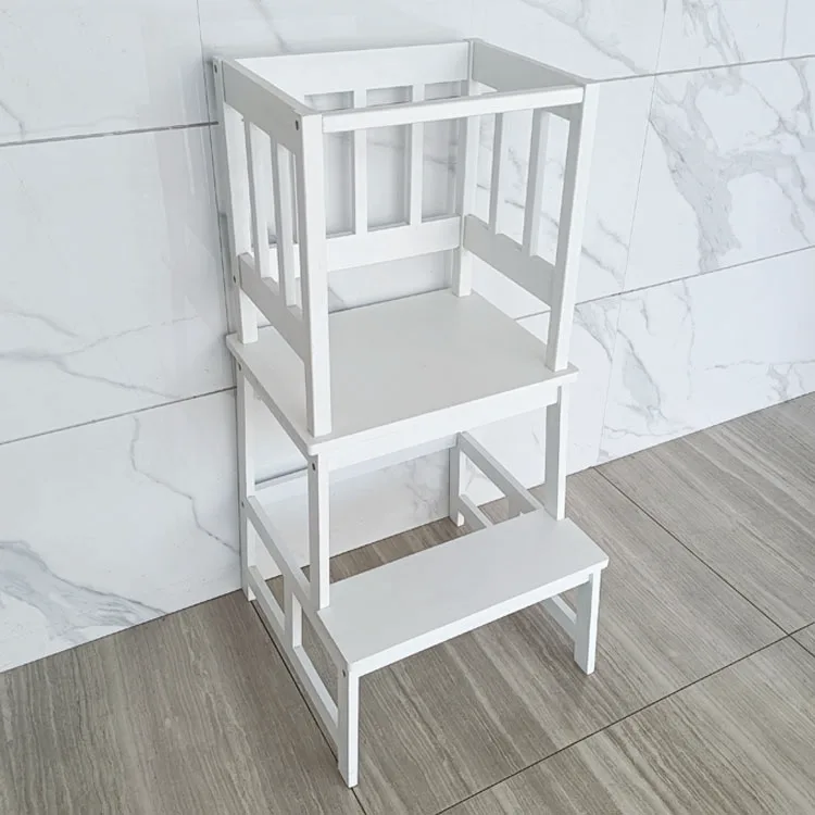 Factory Wholesale Custom Bamboo Folding Step Stool Ladder Chair Toddler Tower Durable Wood Learning Tower For Children