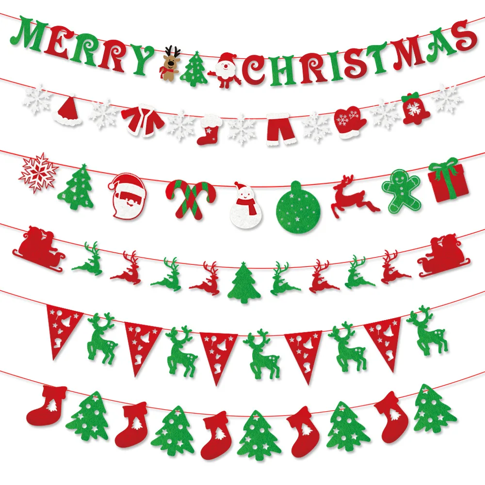 Wonderful Support OEM Custom Merry Christmas vintage banner flags Small Pennant Decoration Fireplace String Flag Banner
